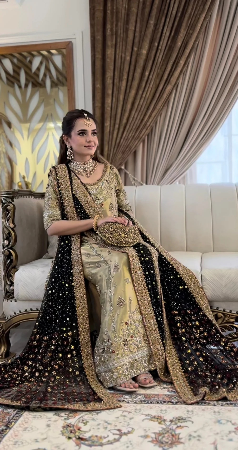 Skin Gold pakistani fashion outfit in gold tones.